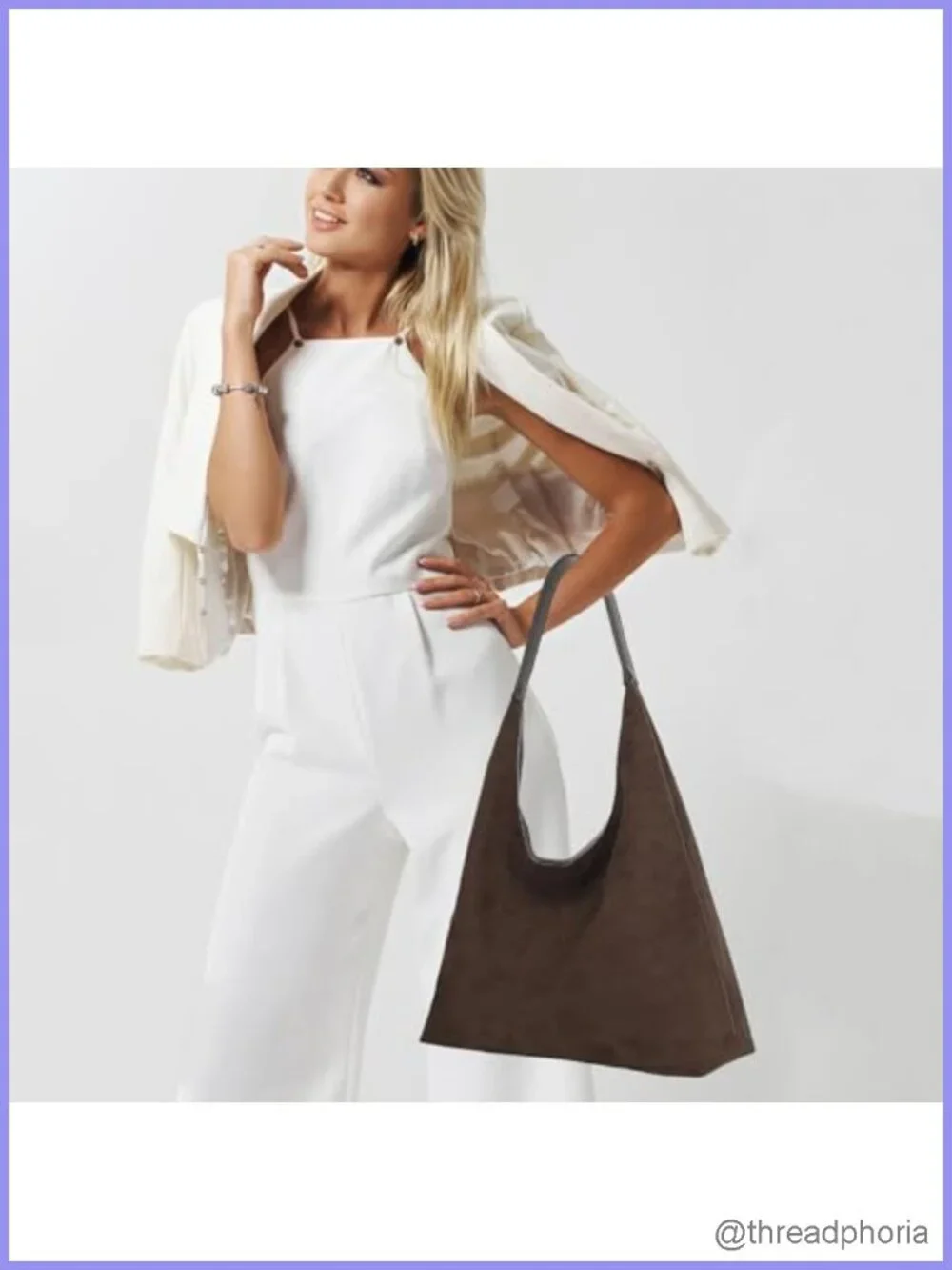 Faux Suede Slouchy Hobo Tote Bag Large Capacity Work Handbag